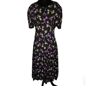 Vintage buttondown black whimsygoth purple floral dress